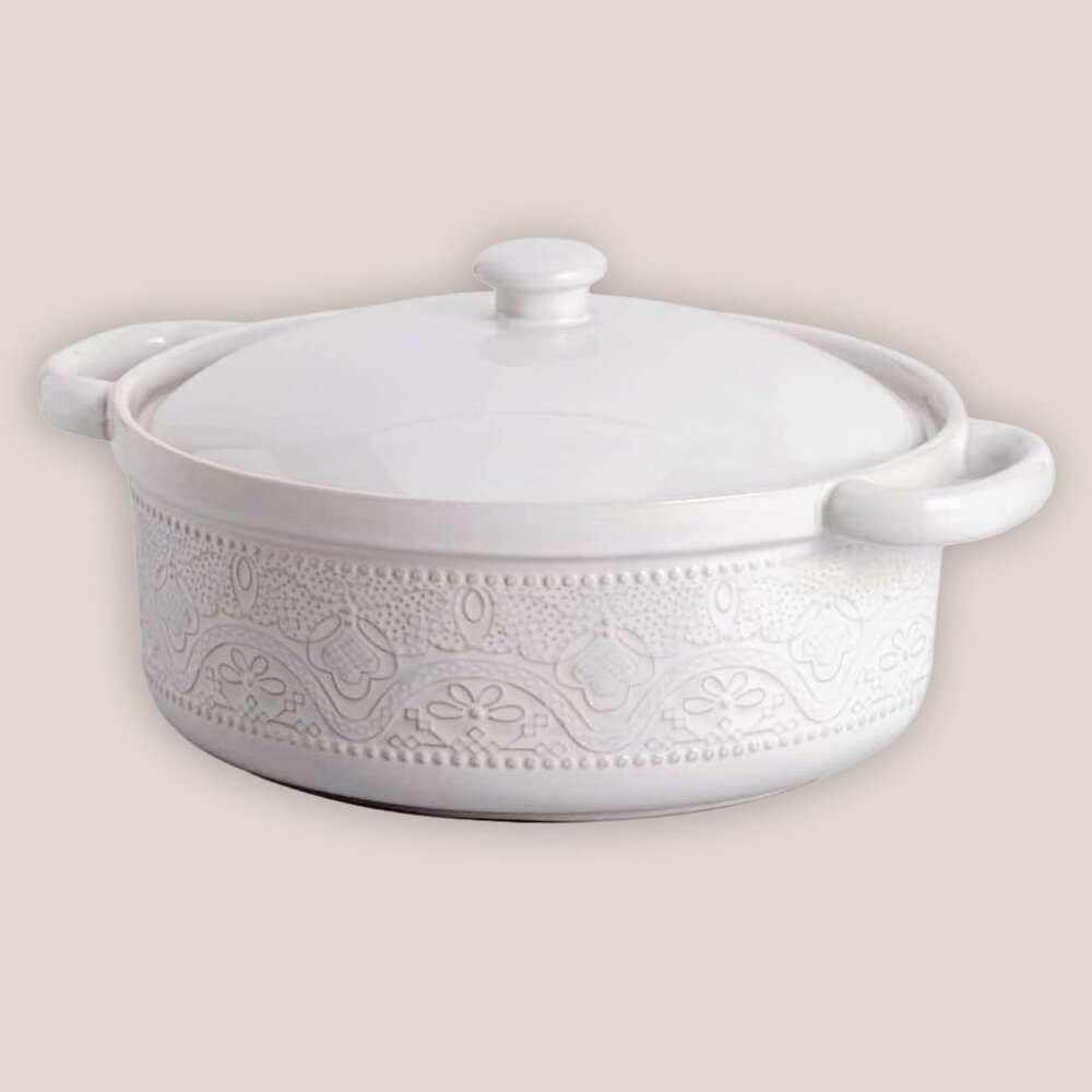 LaClare Ceramic Casserole Dish with Lid White Cream Oven to Table Serving Dish